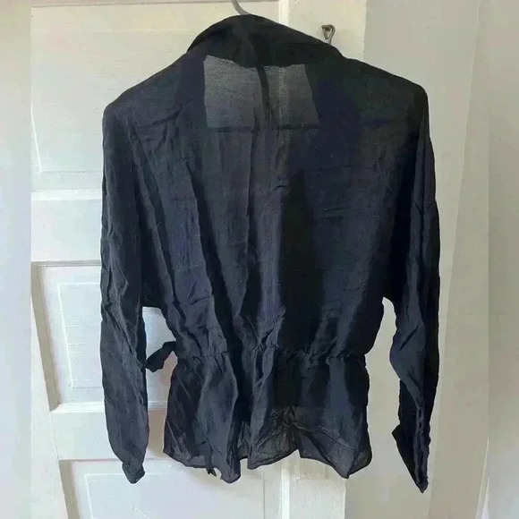 zara lightweight black flowy blouse with collar size‎ small - Picture 6 of 7